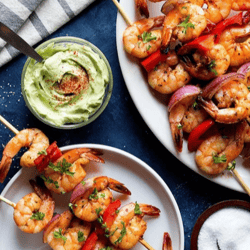 Creamy Avocado Sauce with Shrimp Kabobs-1-1